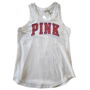 PINK Victoria's Secret White Star Logo Open Back Tank Top XS‎ 394112-56C